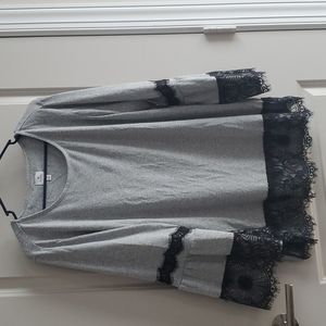 Grey long sleeve black lace detail sweater